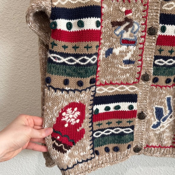 North Crest Vintage Winter Ski Mittens Gorpcore Fair Isle Cardigan Sweater L - Picture 3 of 12